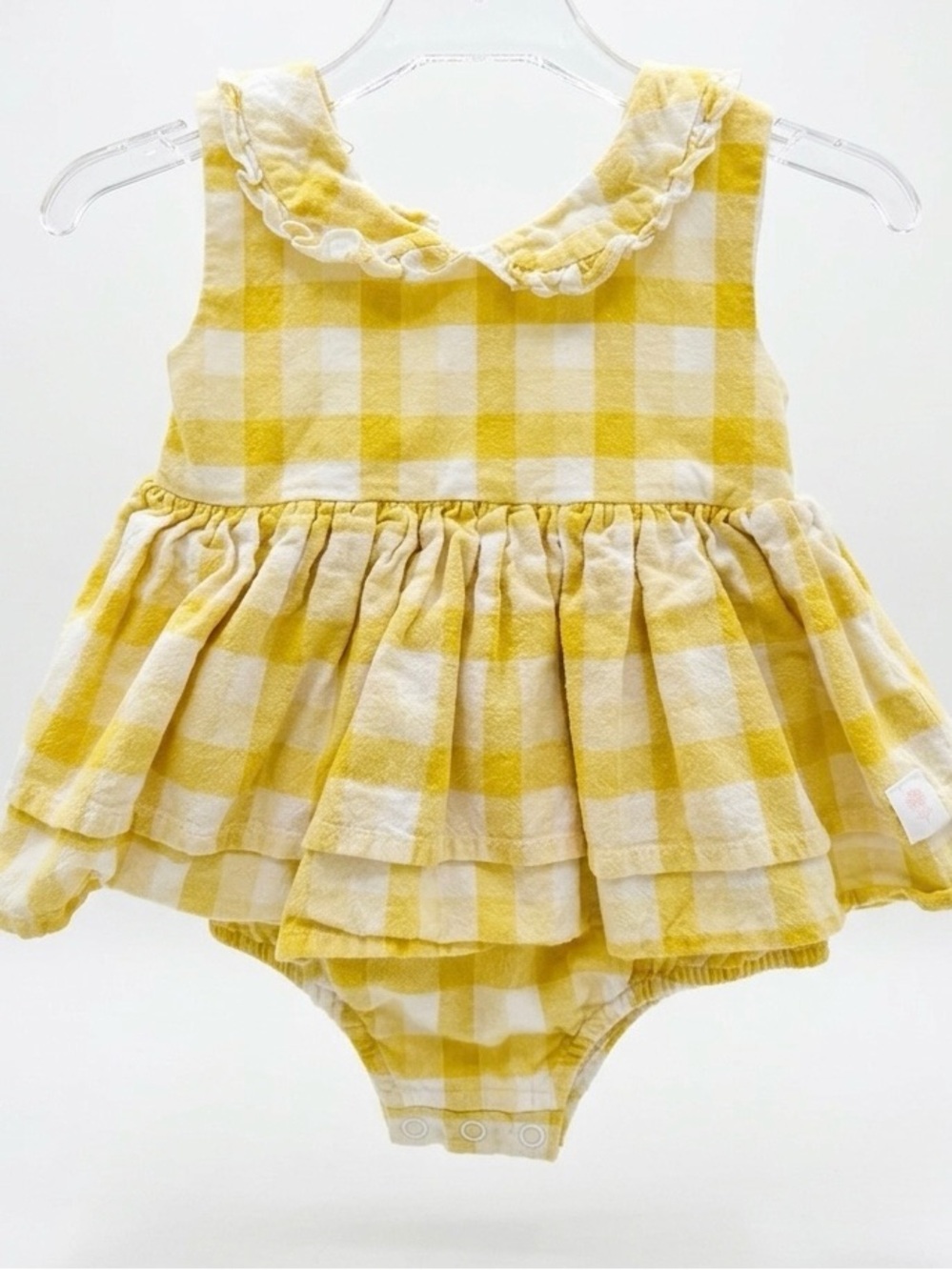 Sweet Honey Yellow Gingham Tiered Romper - Size 6M